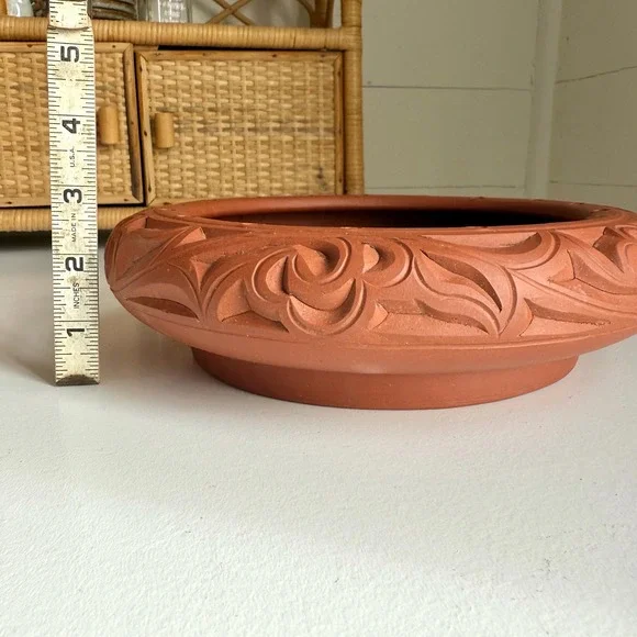 Vintage Bonsai Planter Unglazed Carved Bowl Terra Cotta Clay Bowl Succulent Pot - Picture 16 of 17